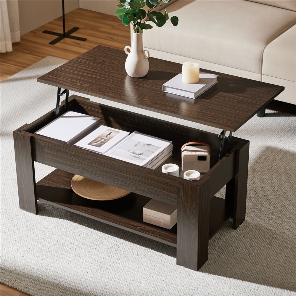 Yaheetech 39in Lift Top Coffee Table with Hidden Compartment and Open Shelf, Espresso