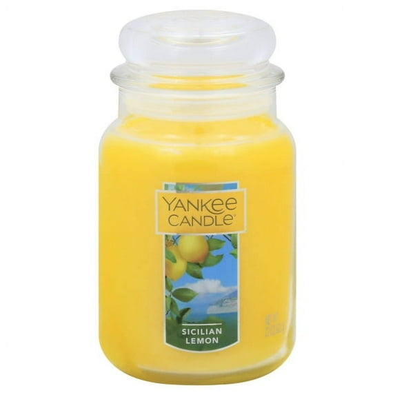 Yankee Candle Vela Sicilian con Aroma a Limón Premium Grado Parafina Wax con hasta 150 Horas de Combustión, Frasco Grande