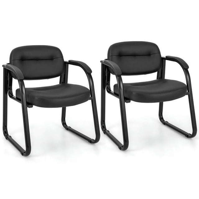 YYAo Waiting Room Chairs,Reception Chairs,Waiting Conference Room Guest Chairs,Waiting Room Chair Set of 2 Reception Chairs with Sled Base and Padded Arm Rest-Black