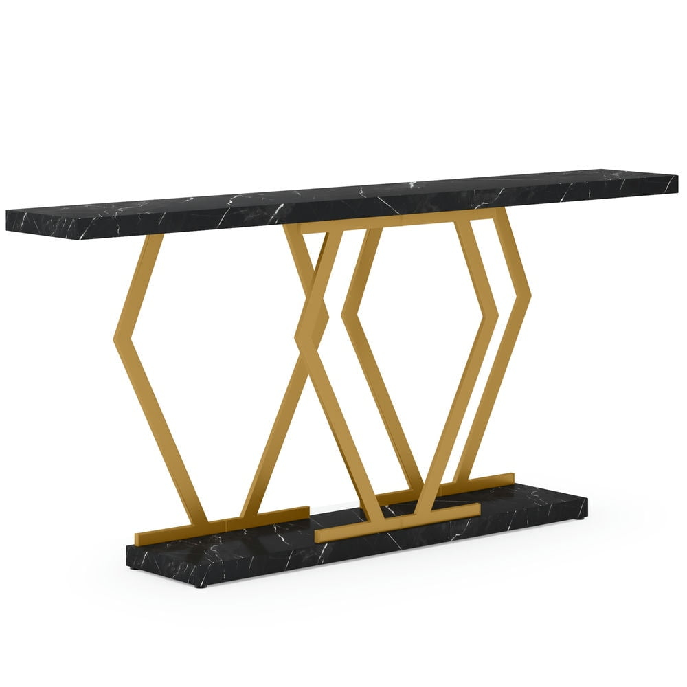 Yardi Yarda 70.9" Console Table, Modern Sofa Table with Faux Marble Tabletop, Faux Marble Black & Gold