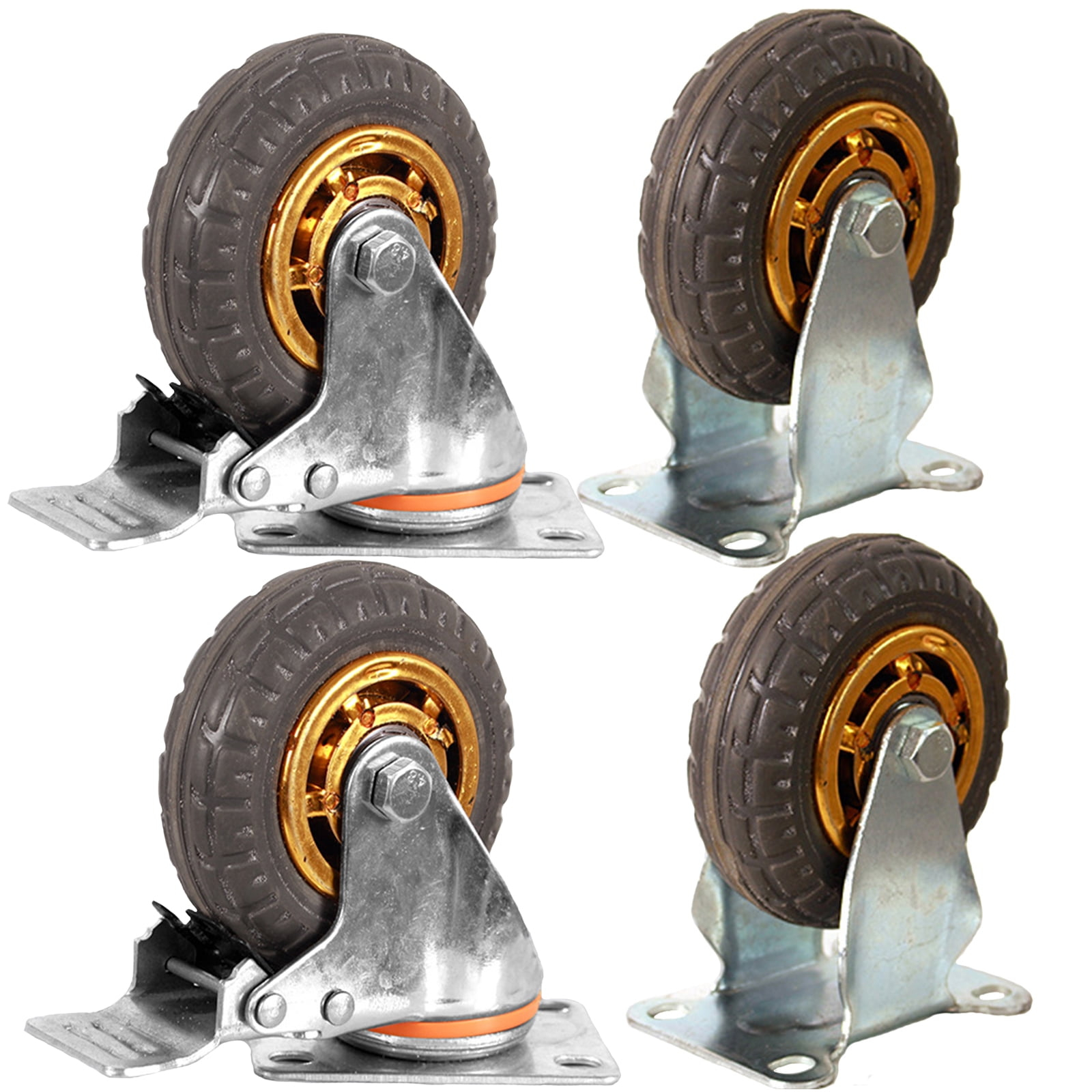 Ycvsad 3 inch Caster Wheels Heavy Duty casters Set of 4,Rubber Swivel Caster Quiet Anti-Skid with Brake 360 Degree Double Ball Bearing Castors(2PCS Fixed Caster Wheels 2PCS Swivel Casters with Brake)