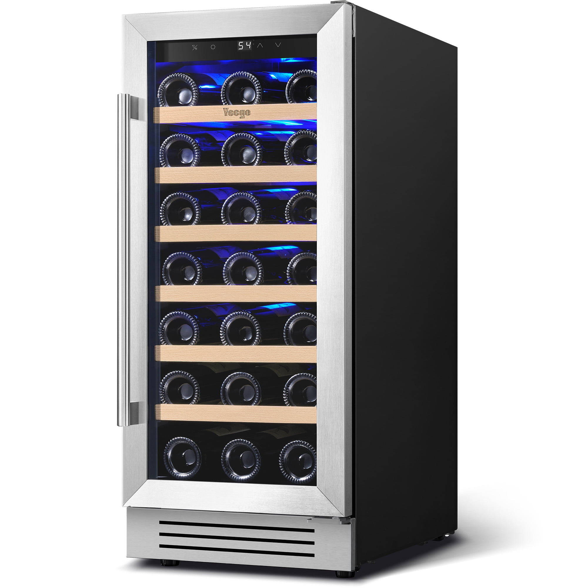 Yeego 15" Wine Cooler Refrigerator,33 Bottle Single Zone Wine Fridge with Stainless Steel Tempered Glass Door,Freestanding and Built-in