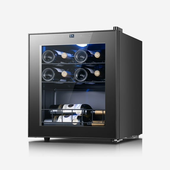 Yeego Wine Refrigerator Cooler, 12 Bottle Freestanding Wine Fridge, Mini Wine Cellars Glass Door for Home, Office