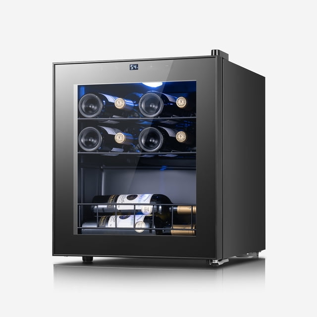 Yeego Wine Refrigerator Cooler, 12 Bottle Freestanding Wine Fridge, Mini Wine Cellars Glass Door for Home, Office