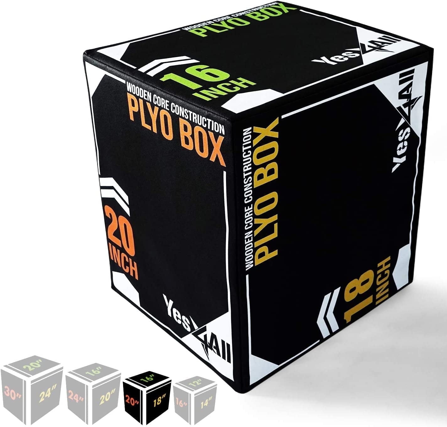 Yes4All 3-in-1 20"x18"x16" Soft Plyo Box Wooden Core, Foam for Jumping Exercise, Crossfit, Black