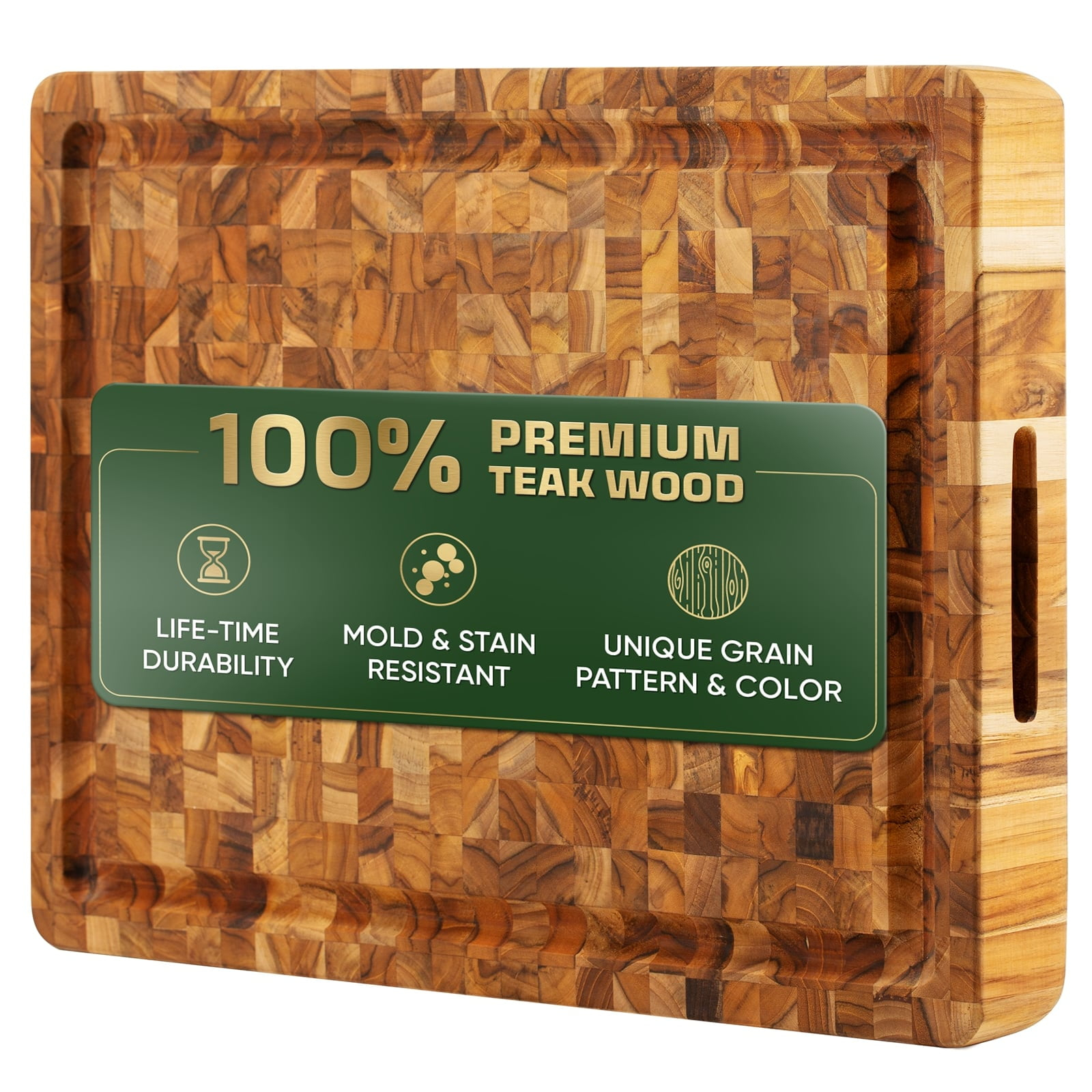Durable Teak Cutting Boards, [17''L x 13''W x 1.5” Thick], End Grain Wood Cutting Boards