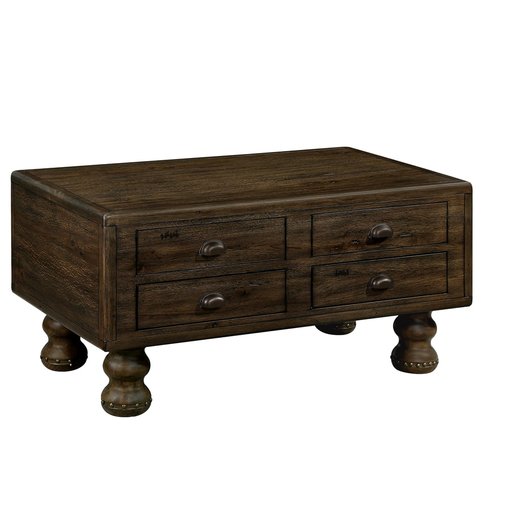 Alcott Hill® Solid Wood Rectangle Coffee Table For Living Room, 40-Inch Antique Coffee Table With 4 Drawers