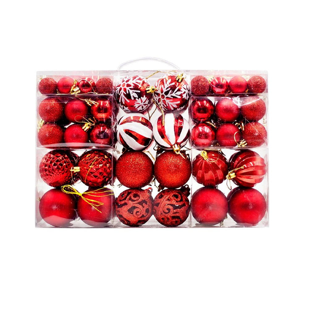 Yhmxh 100Pcs Christmas Ball Ornaments Sets, Christmas Decorations Shatterproof Xmas Balls for Christmas Tree Decor, Assorted Shapes and Sizes Hanging Ball for Holiday Festival Party Event - Red