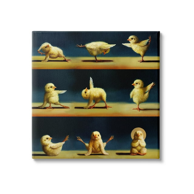 Yoga Chicks Stretching Farm Animals Funny Exercise Painting Animals & Insects Painting Gallery-Wrapped Canvas Print Wall Art