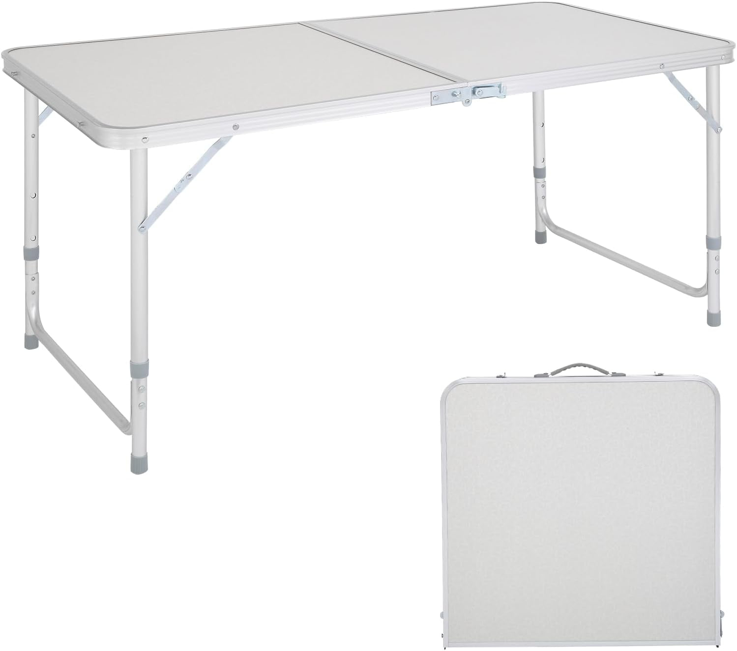 Outvita 4ft Portable Folding Camping Table, Outdoor Waterproof Adjustable Height Table, Aluminum Lightweight Suitcase Foldable Table for Picnic BBQ Beach Dining