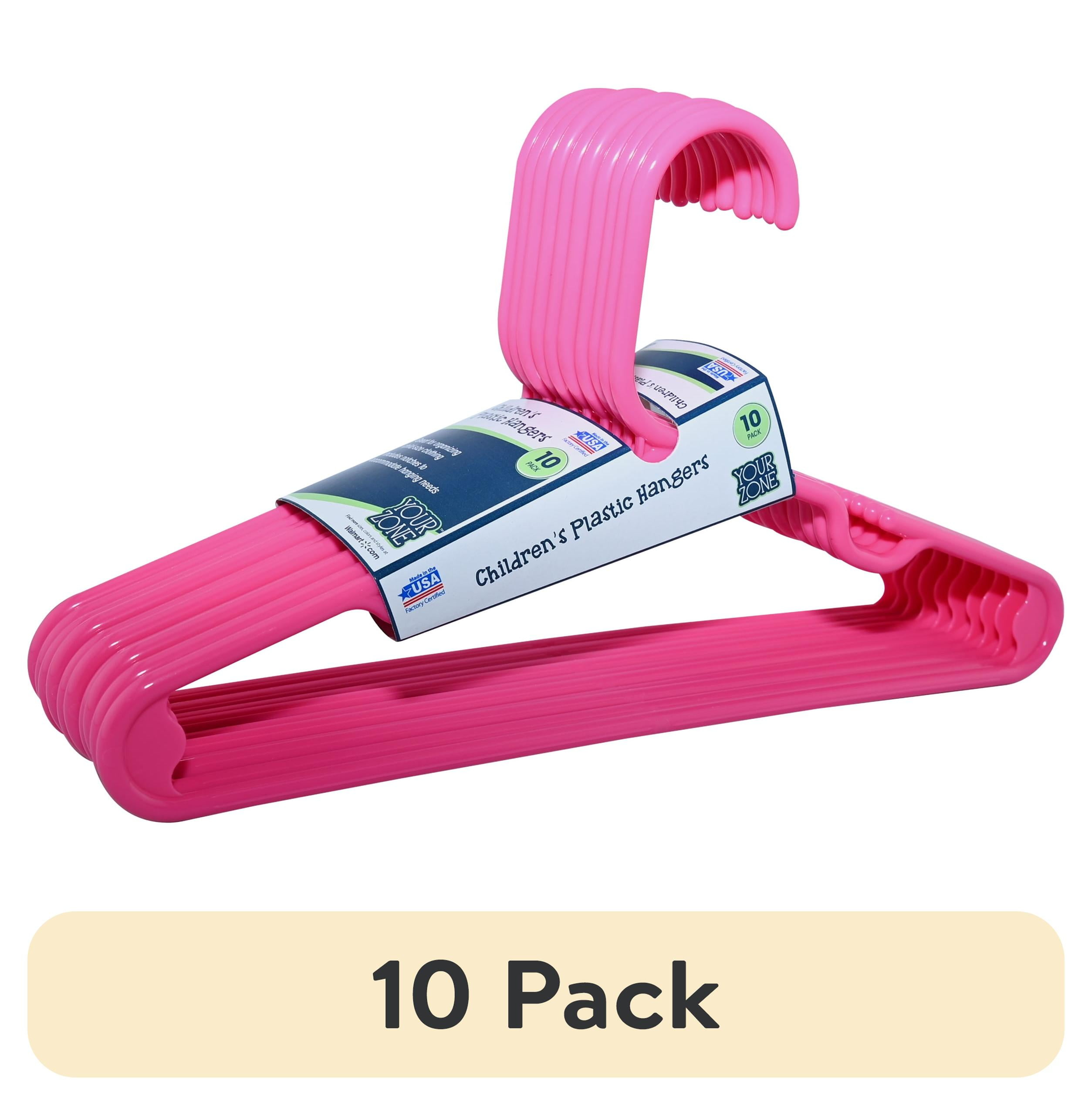 Your Zone Children's Clothing Hangers, 10 Pack, Pink, Sizes up to 8, Durable Plastic