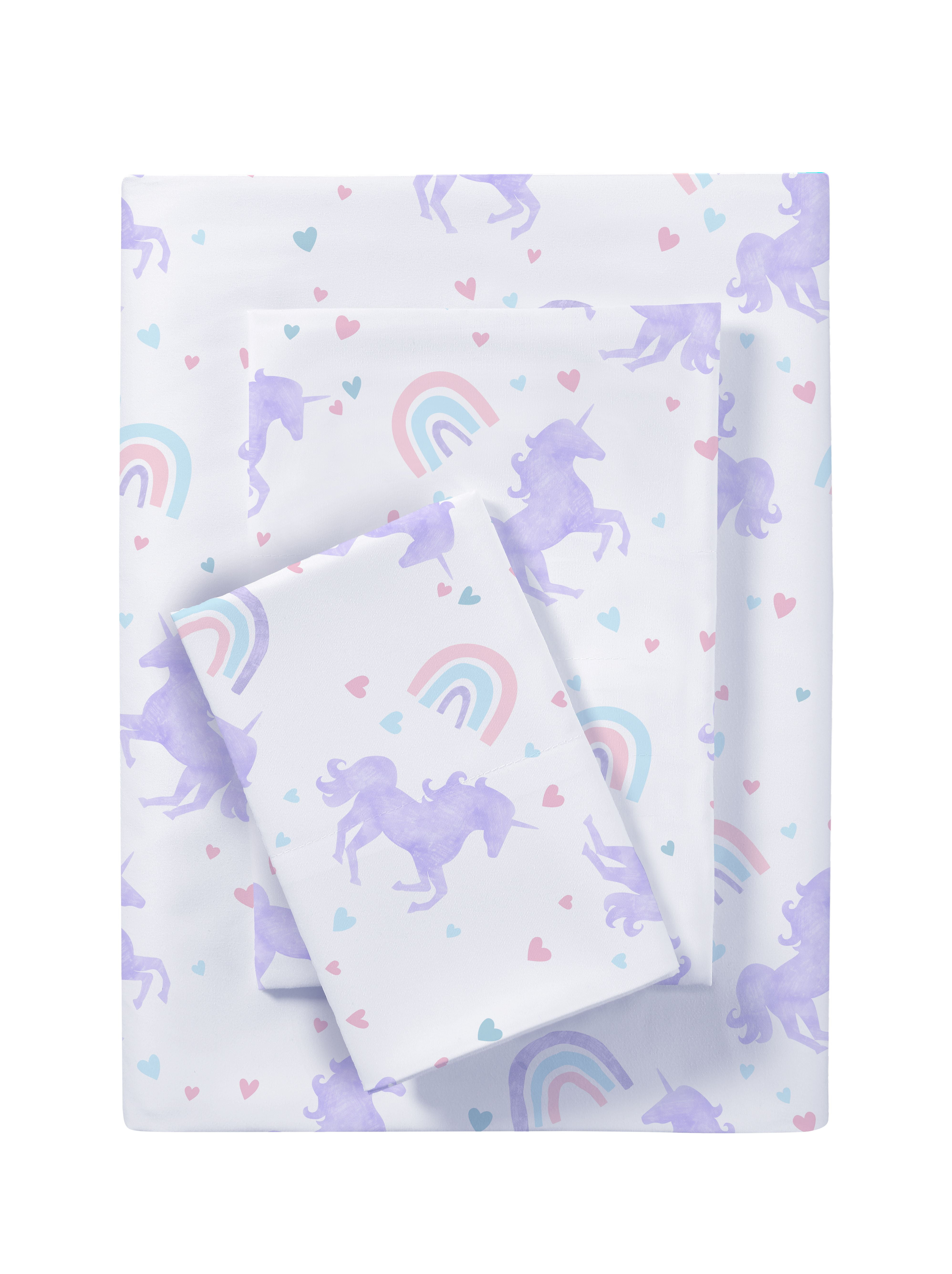 Your Zone Kids Soft Microfiber Sheet Set, Purple Unicorn, Twin, 3 Pieces, Easy Care
