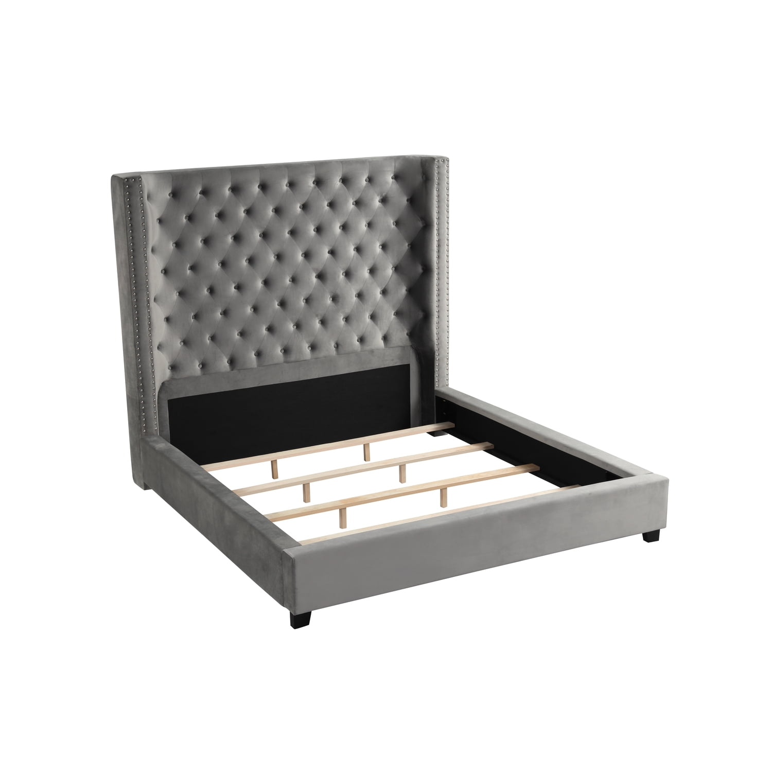 Yvonne Velvet Upholstered Cali King Platform Bed in Gray