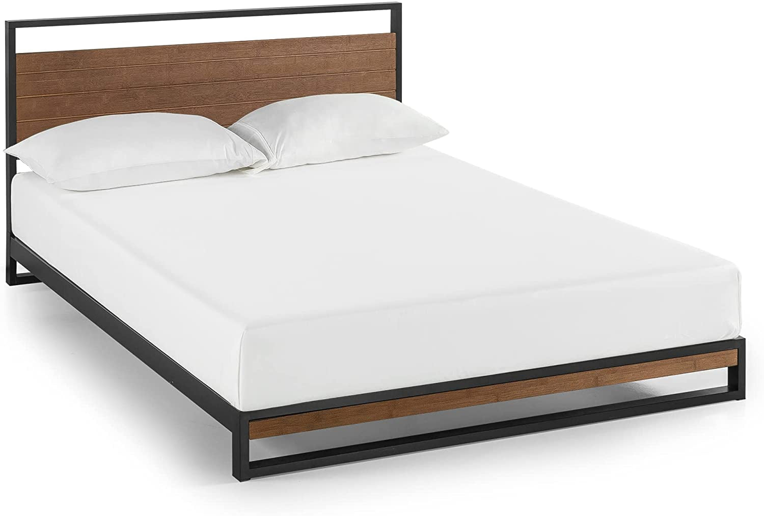 Zinus Suzanne Metal and Wood Platform Bed with Headboard / Box Spring Optional / Wood Slat Support, Full