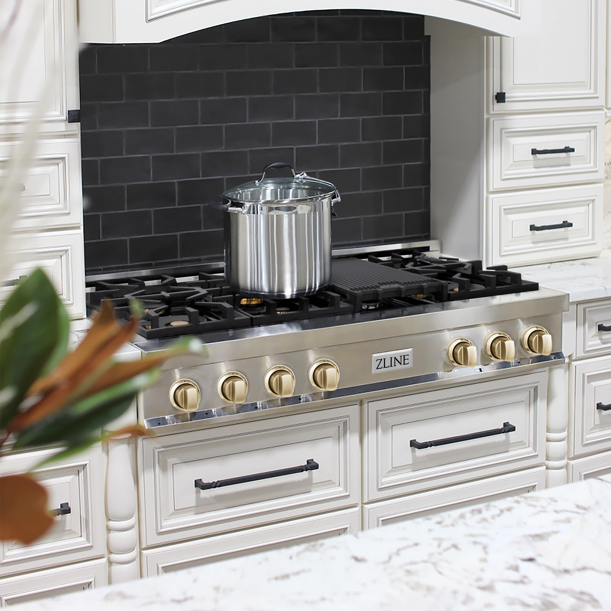 ZLINE 48 in. Autograph Edition Rangetop in Stainless Steel with Champagne Bronze Accents (RTZ-48-CB)