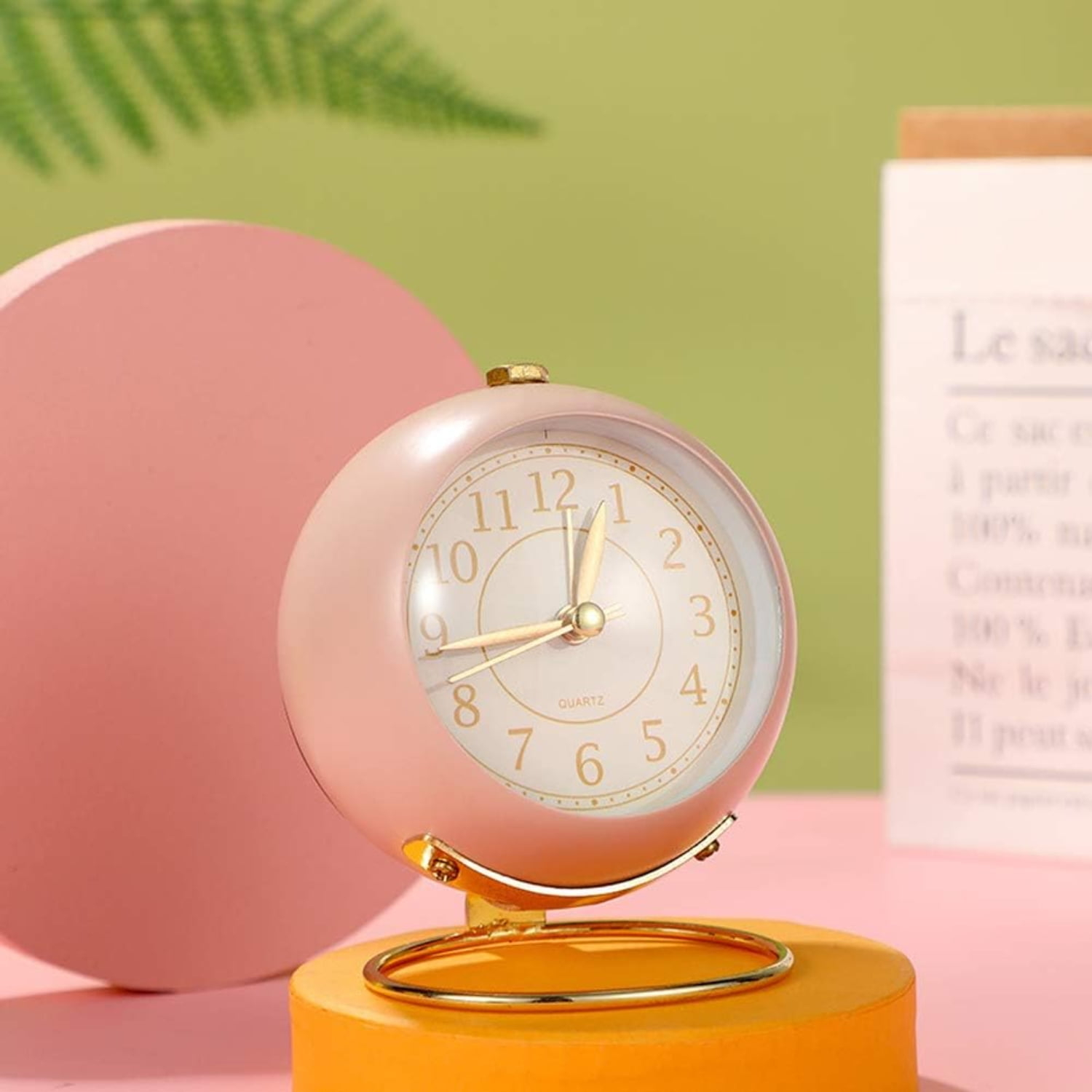 Small Table Clocks, Classic Non-Ticking Tabletop Alarm Clock With Backlight, Battery Operated Desk Astronaut Clock With Hd Glass For Living Room Bedroom Bedside Indoor Decor (Pink)