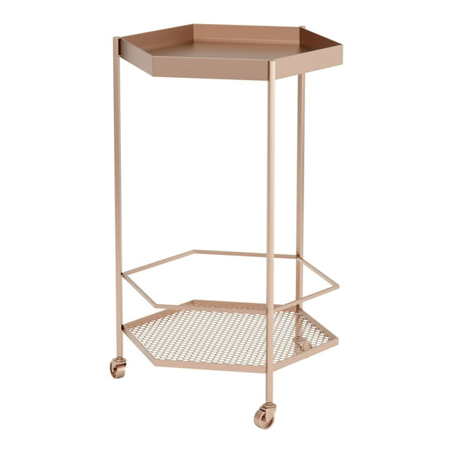 Gold Steel Hexagon Rolling Bar Cart