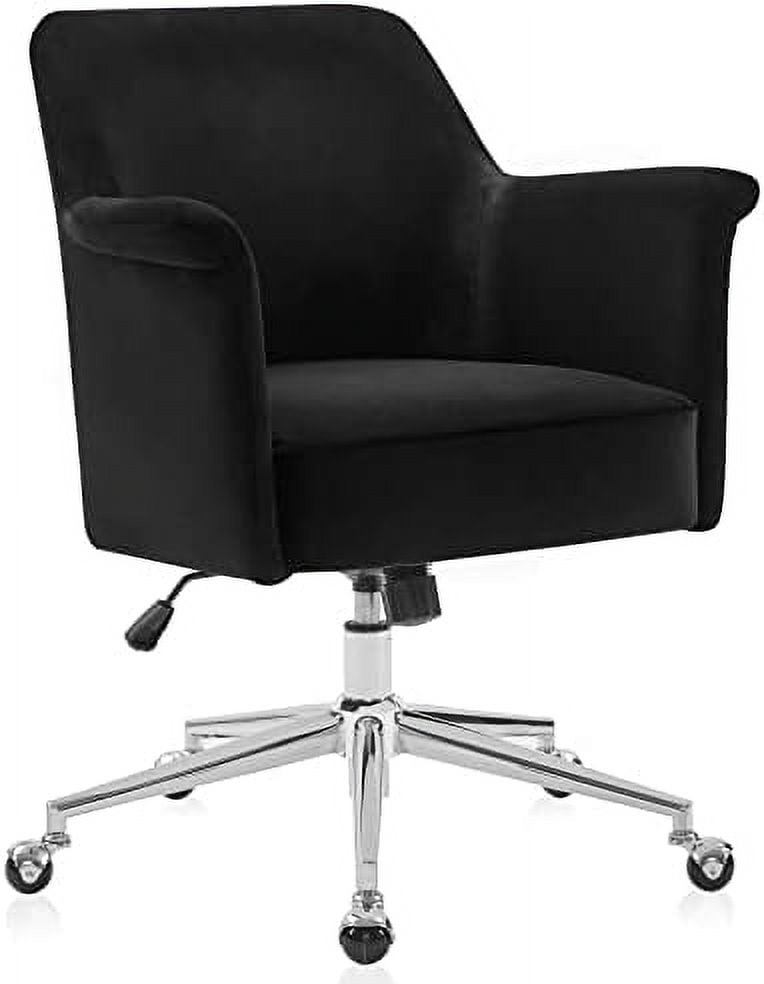 BELLEZE Modern Upholstered Velvet Desk Chair, Rolling Swivel Office Or Vanity Seating, Stylish Comfy Armchair With Easily Adjustable Height - Peyton (Black)