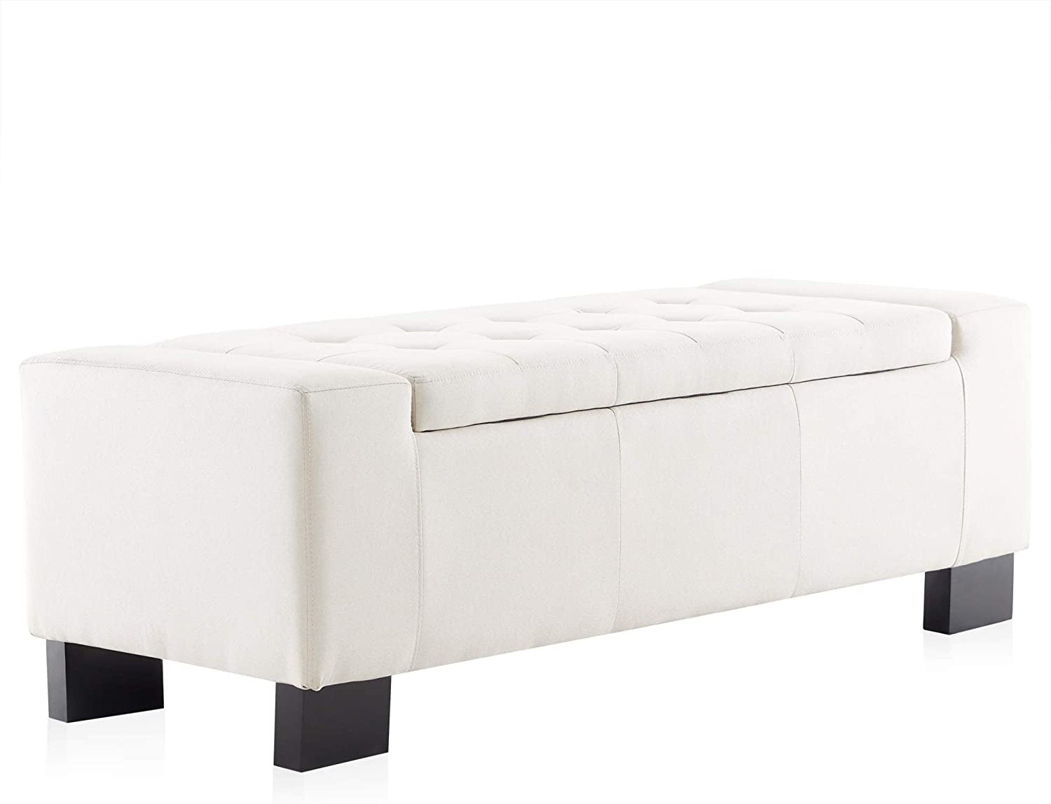 BELLEZE 50" Storage Ottoman Bench Linen Rectangular Tufted Large, Beige
