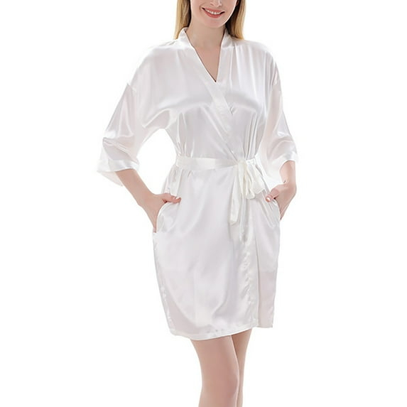 ZZwxWA Batas de Seda para Mujer con Cinturón Dama de Honor Fiesta de Boda Bata de Baño de Kimono Satinado Camisón de Media Manga Ropa de Dormir