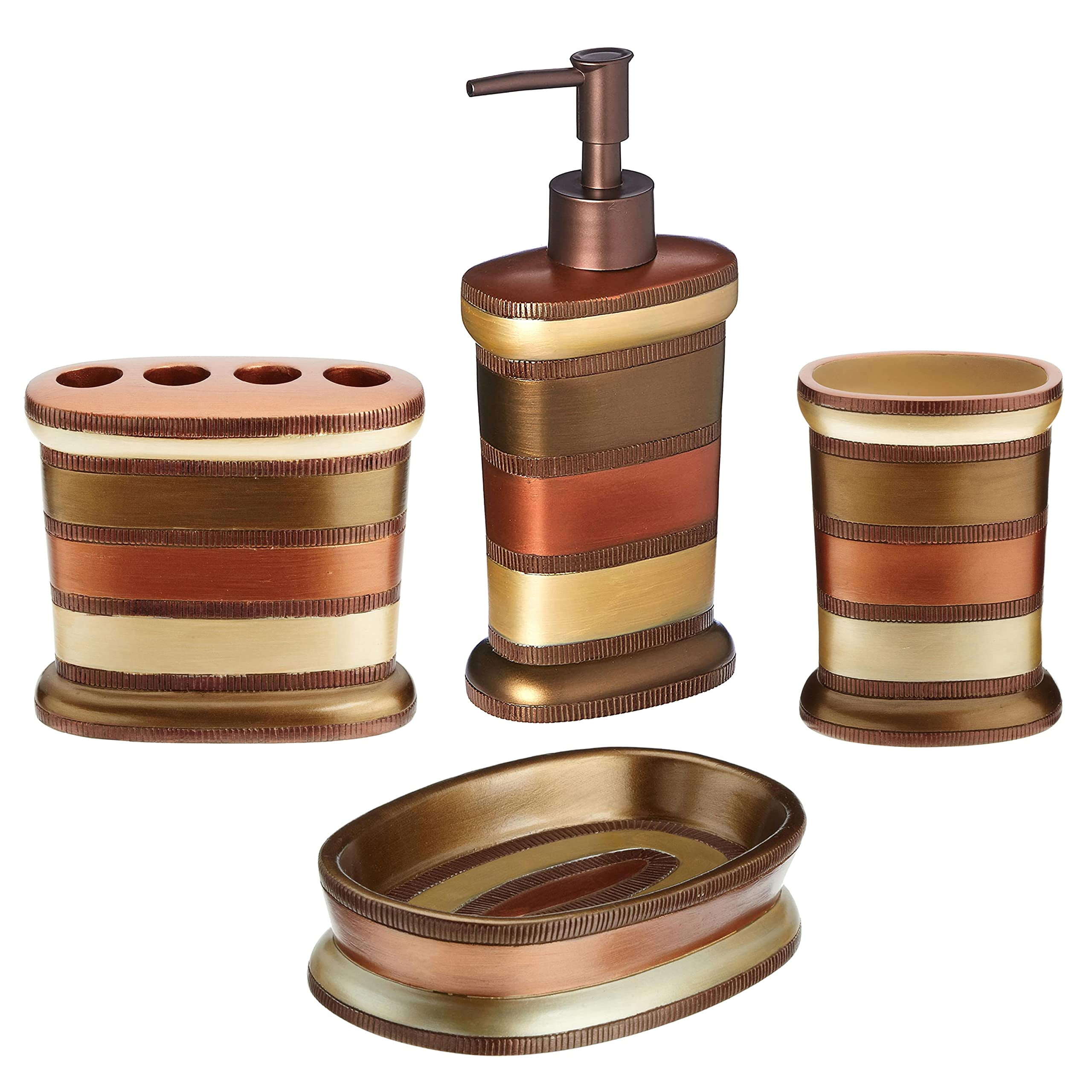 Zahari Home 4pc Contempo Stylish Bathroom Accessories Set Shower Soap Dispenser, Tumbler, Tooth Brush Holder and Soap Holder Luxury Contemporary Decor Unique Design Modern Bathroom Shower Set
