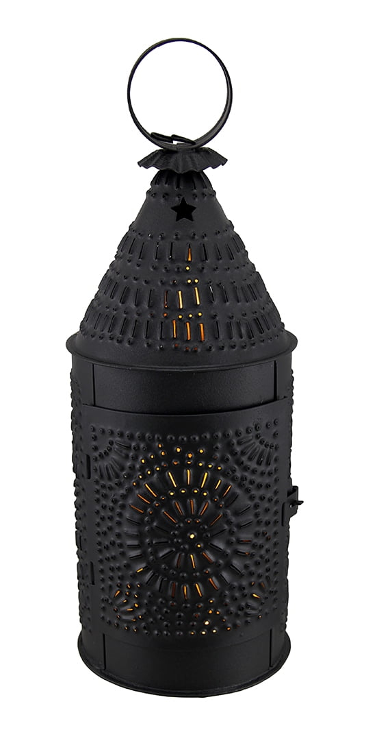 X 5" Smokey Black Tin Baker's Lantern With Ornate Punched Design