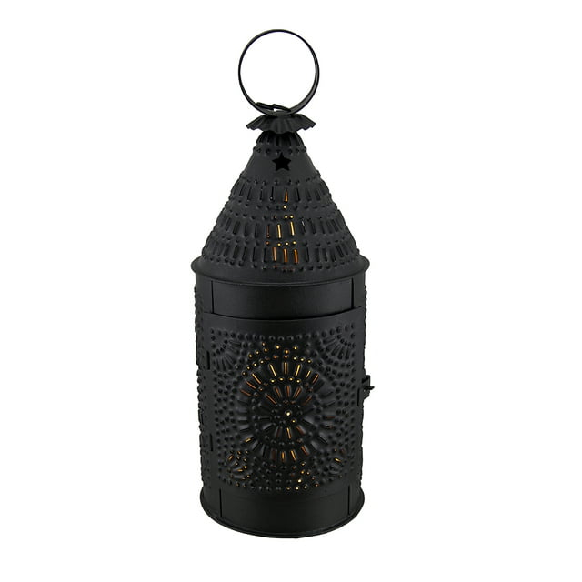 X 5" Smokey Black Tin Baker's Lantern With Ornate Punched Design