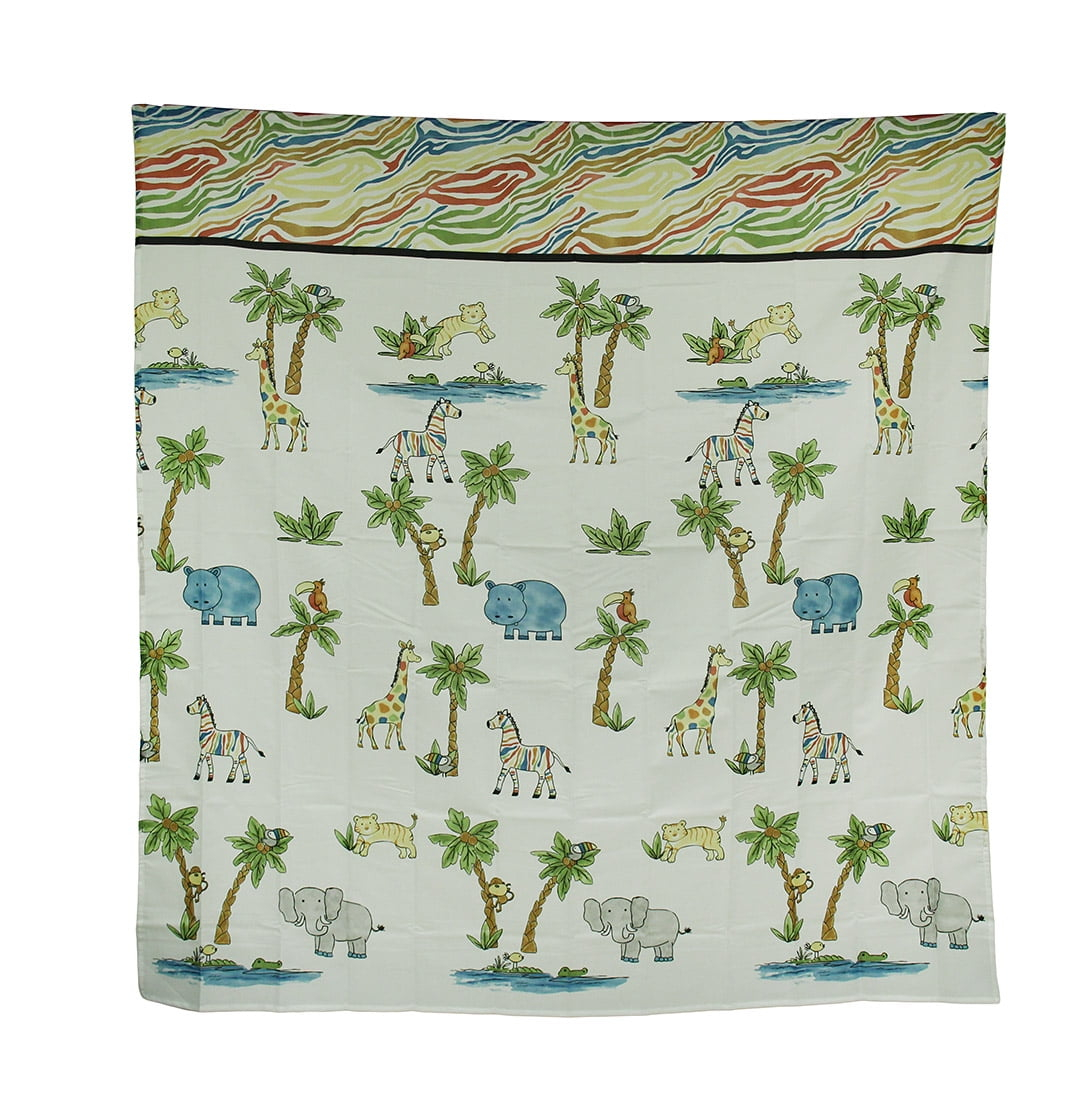 Zeckos Blue Safari Hippo Rainbow Zebra Striped Shower Curtain 70 X 72 inch
