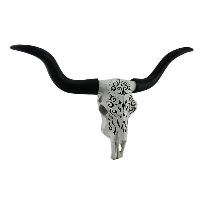 Black and White Resin Longhorn Steer Skull Wall Decor
