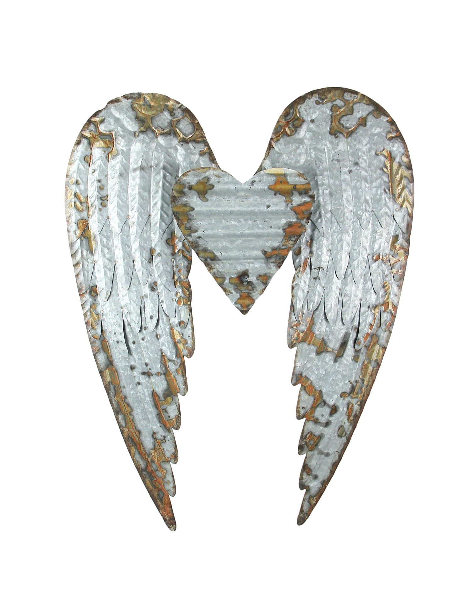 Zeckos Metal Art Angel Wings Heart Decorative Wall Décor Sculpture