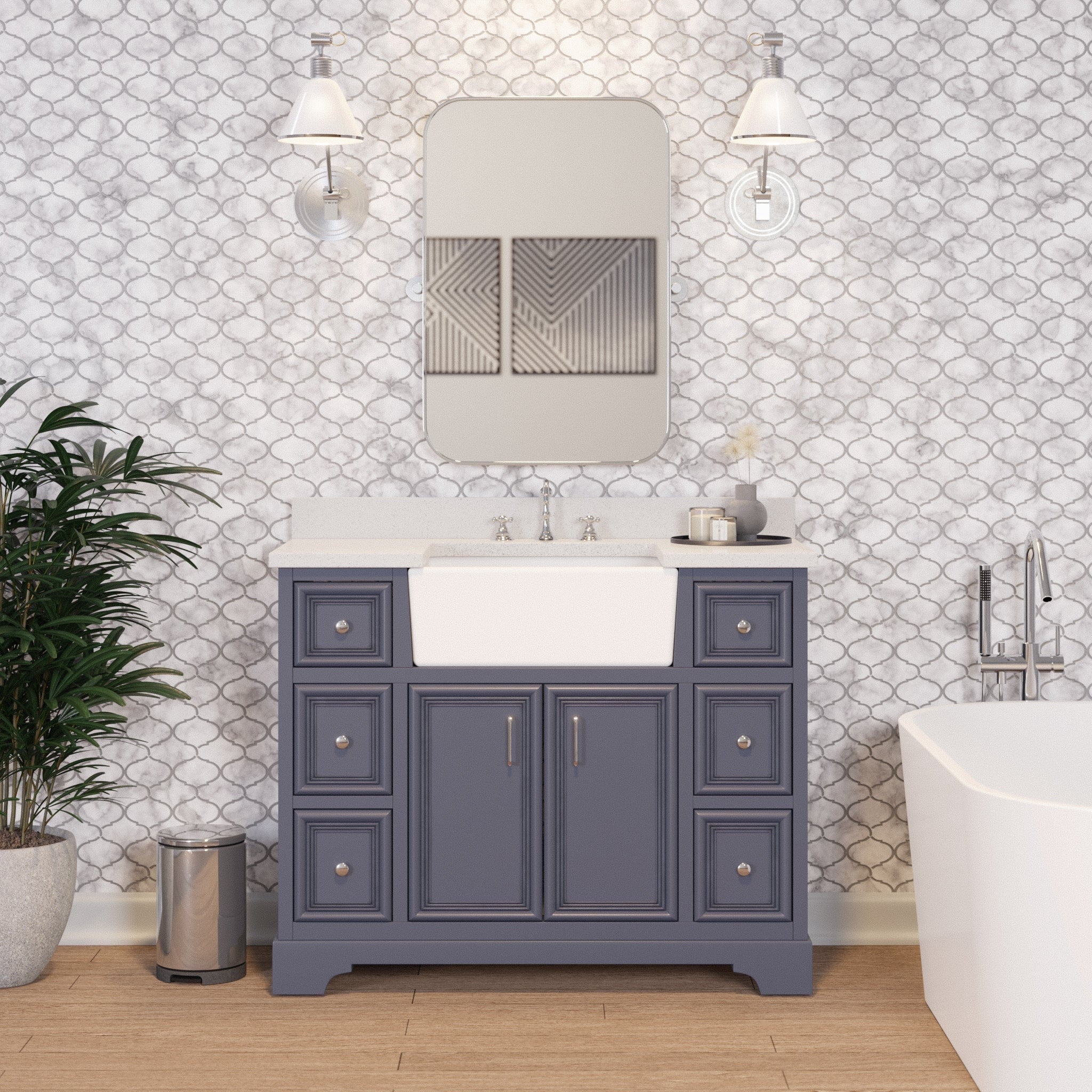 Zelda 42" Farmhouse Bathroom Vanity with Powder Gray Cabinet and Quartz Top
