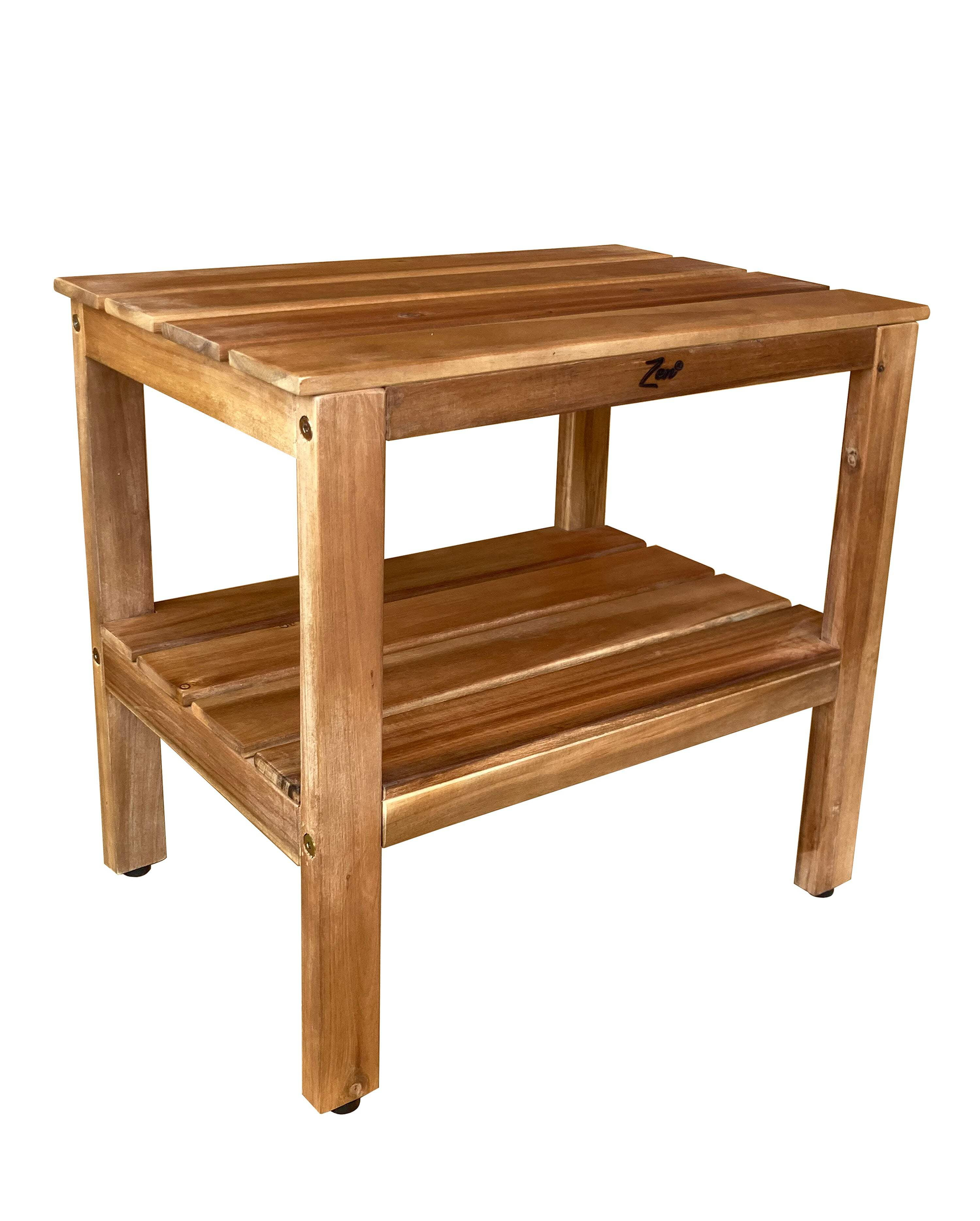 Zen 18" Acacia Solid Wood Waterproof Shower Bench, Stool, Seat, Seats, with Shelf- Easy Assembly