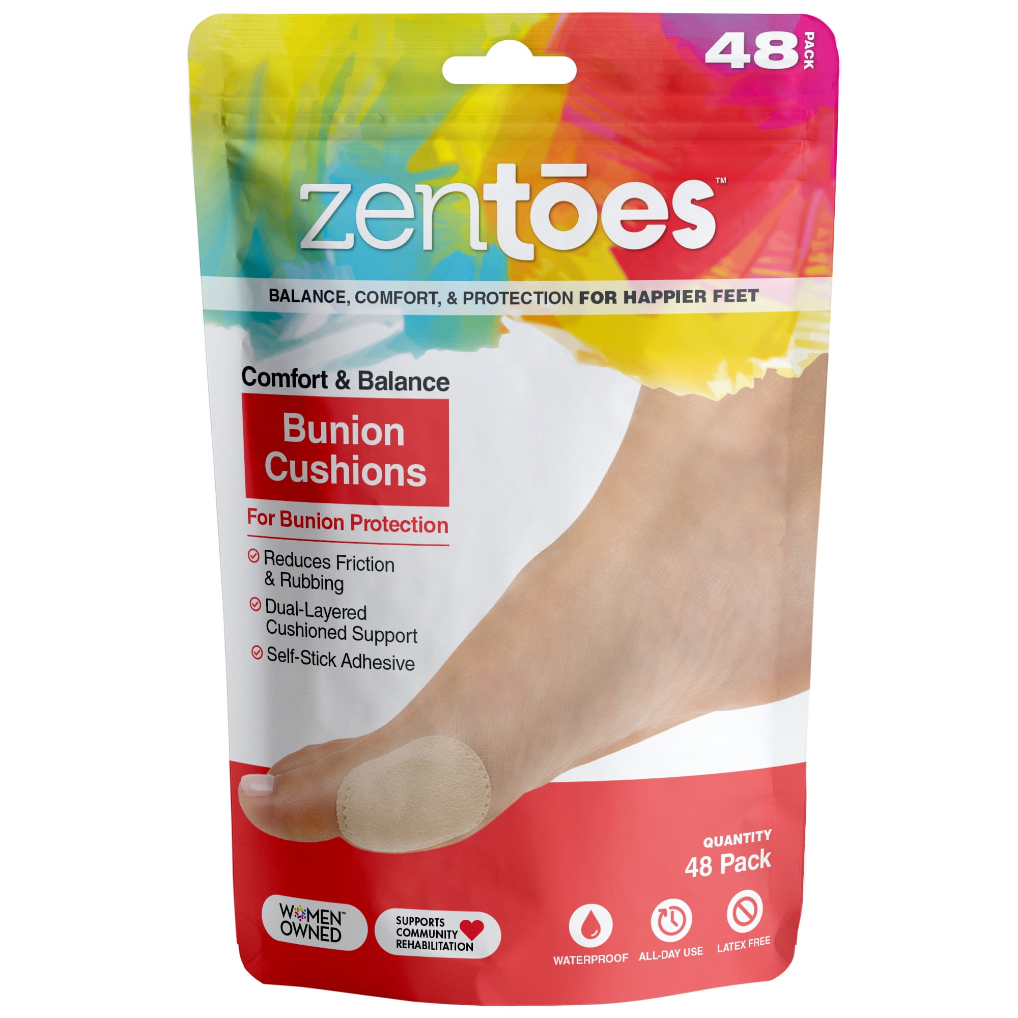 ZenToes Bunion Cushions Pads Guard and Protect Bunions on Feet - 48 CT