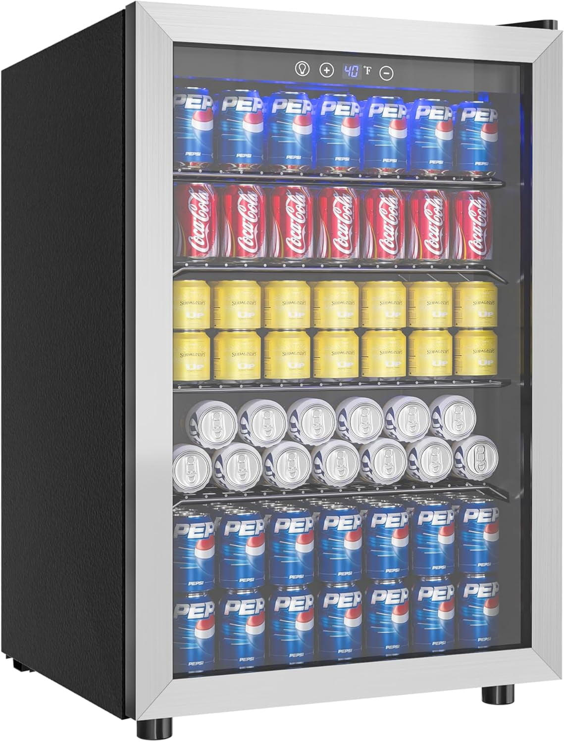 ZenZone 4.5 Cu.ft Beverage Refrigerator and Cooler, 145 Can Mini fridge with Glass Door for Soda Beer Wine, Small Drink Dispenser with Digital Adjustable Thermostat for Home Office Bar