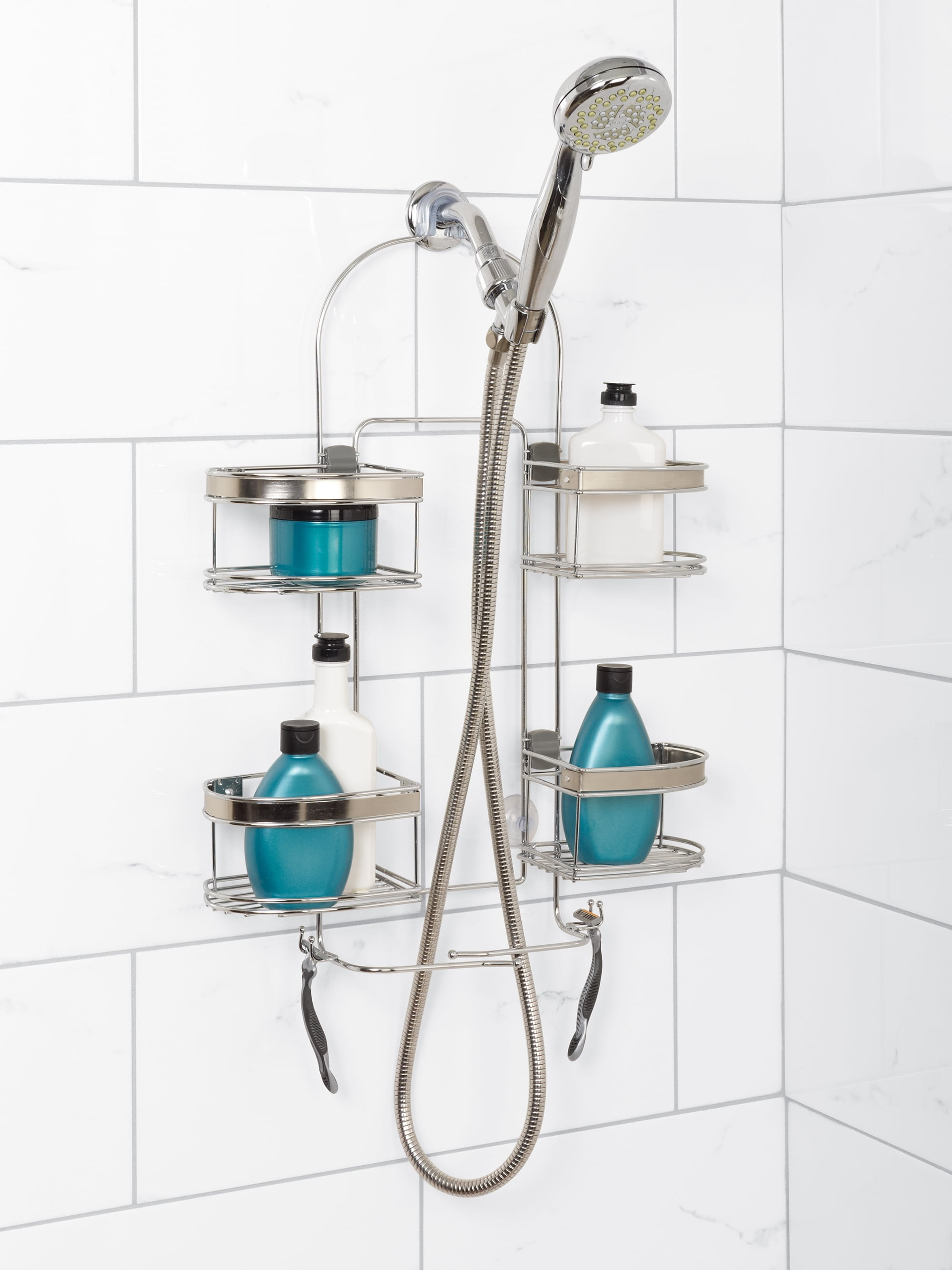 zenna home 7546nsp, expandable over-the-showerhead caddy, chrome