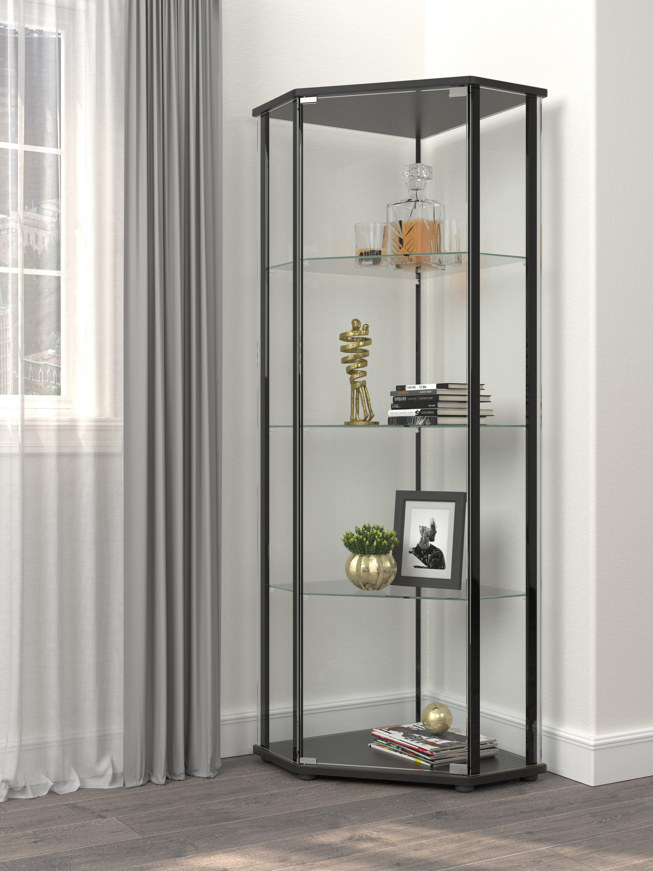 Coaster Zenobia Modern Glass Shelf Curio Cabinet Clear and Black