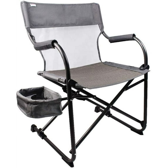 Gray Foldable Camping Director's Chair with Mesh Back and Side Basket