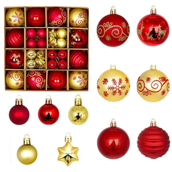 Zhourta 44Pcs Gold and Red Christmas Hanging Balls Christmas Proof Ball Ornaments for Party Holiday Christmas Tree Supplies Home Yard Decorh