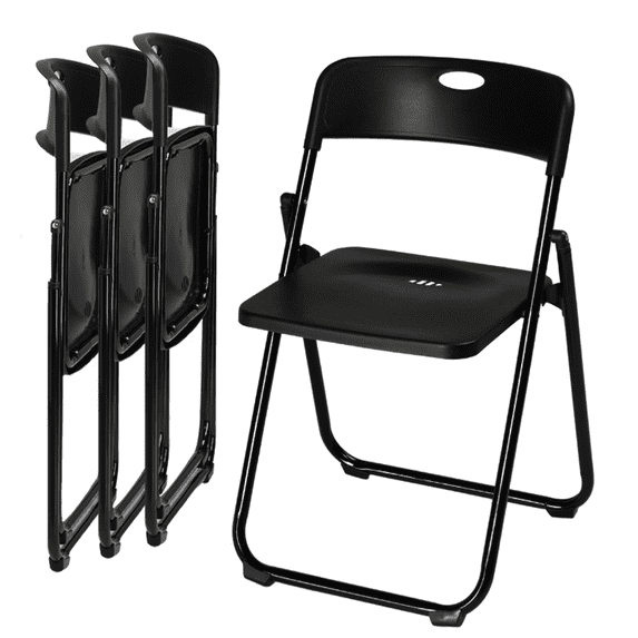 Black Stackable Plastic Folding Chairs with Metal Frame - Set of 4