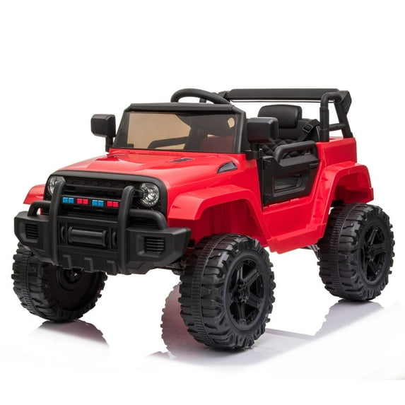 Zimtown Safety 12V Battery Electric Remote Control Car, Kids Toddler Ride On Truck Toy Motorized Vehicles, Wheels Suspension, Seat Belts, LED Lights and Realistic Horns Red