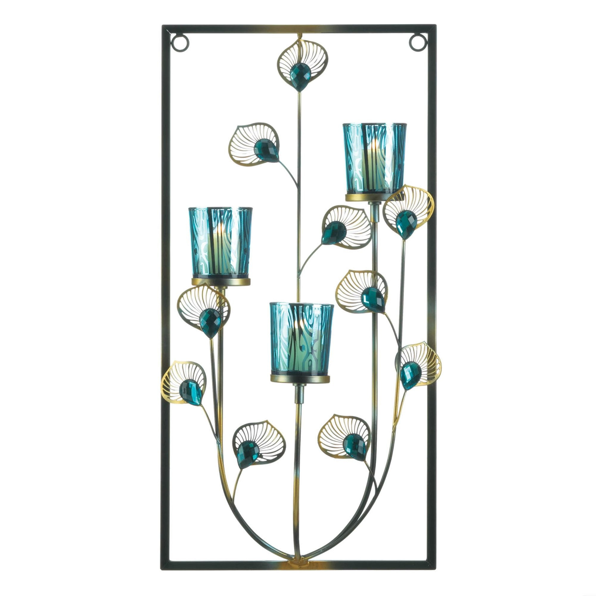 Zingz & Thingz 3 Candle 18.75" Peacock Glass Wall Sconce in Blue