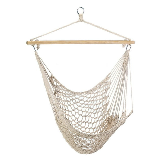 Zingz & Thingz Cotton Hammock Chair with Wooden Bar - 46" - Beige