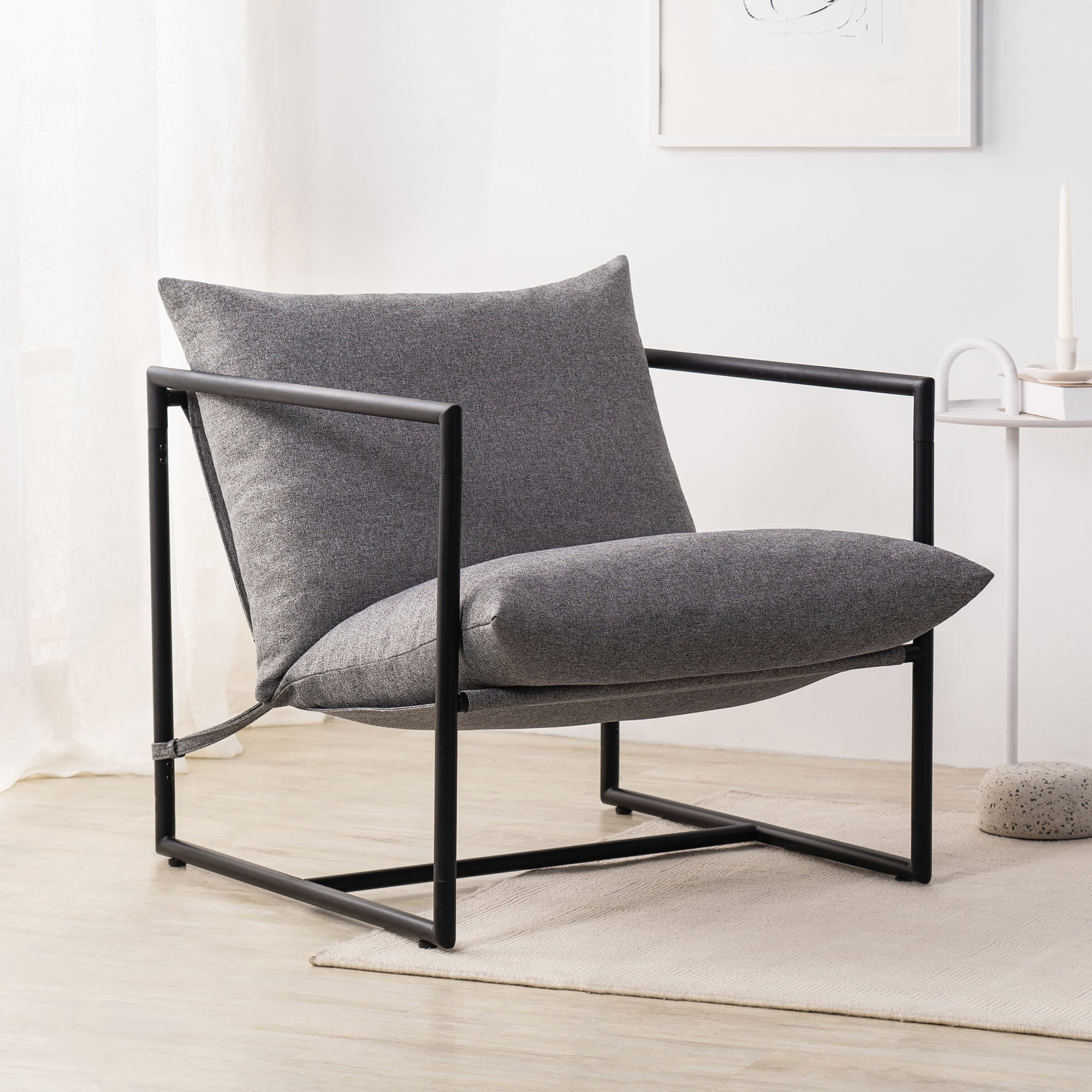 Zinus Aidan Metal Framed Sling Indoor Accent Chair, Light Grey
