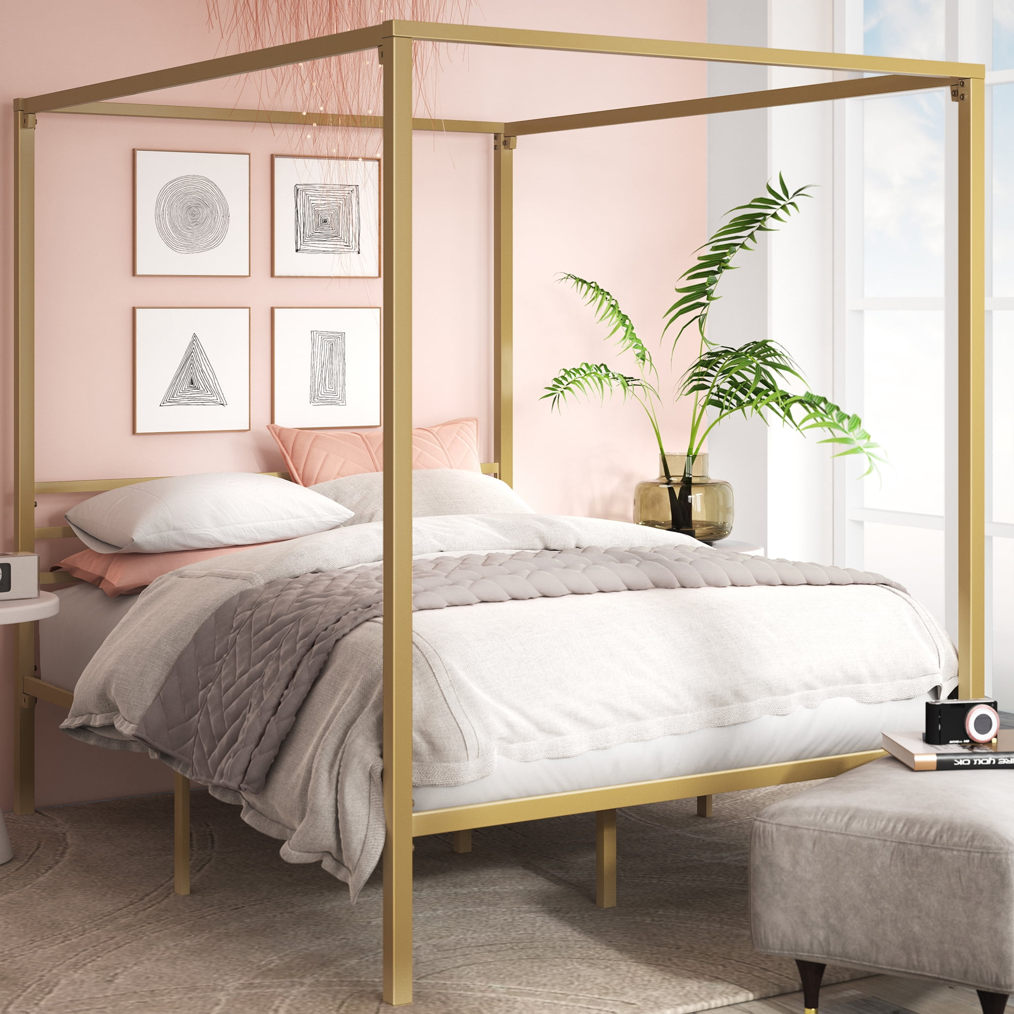 Zinus Patricia 72" Gold Metal Canopy Platform Bed Frame, Full