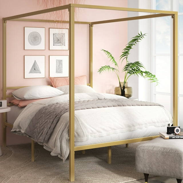 Zinus Patricia 72" Gold Metal Canopy Platform Bed Frame, Full