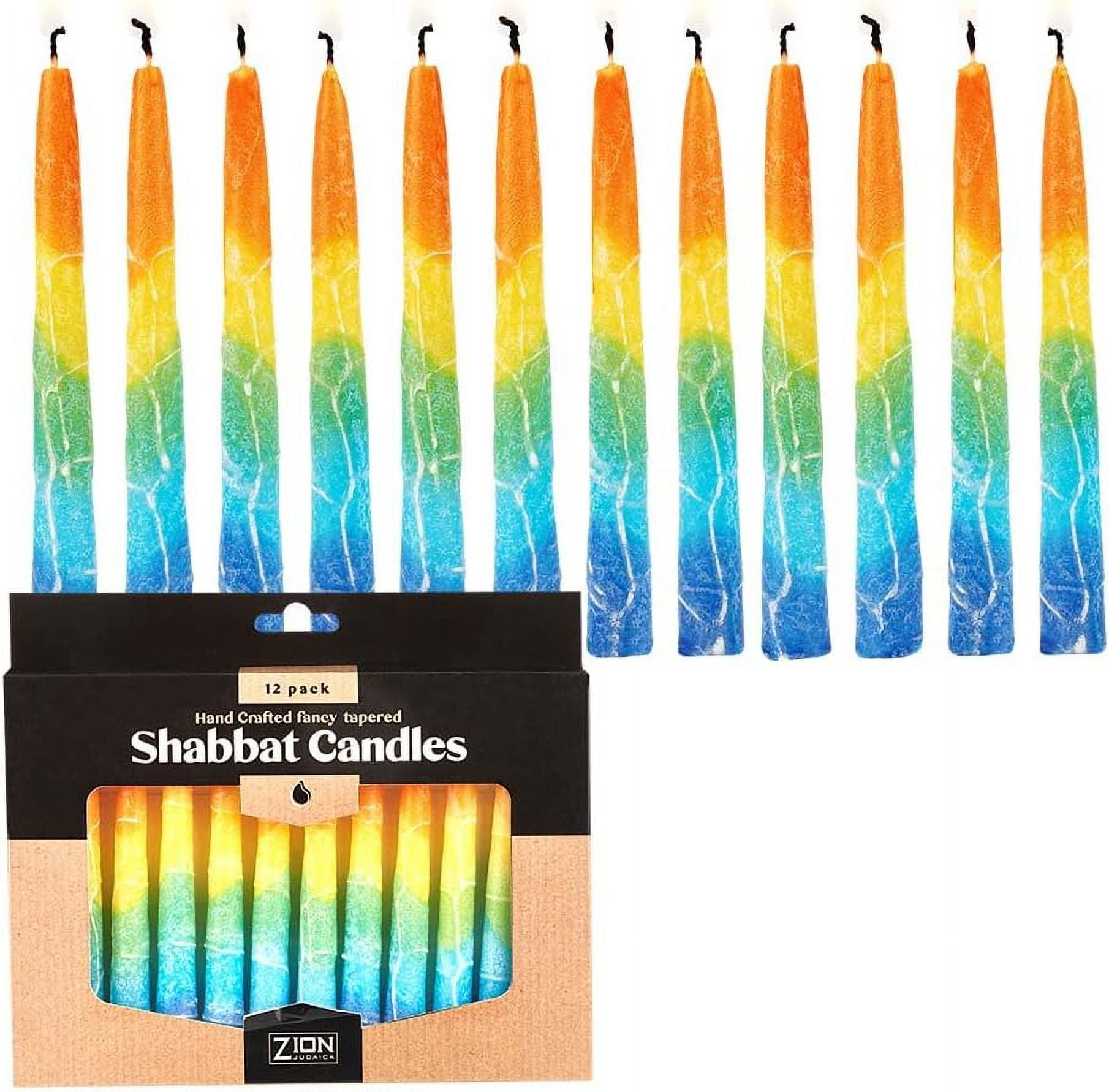 Zion Judaica Decorative Shabbat Candles Non Drip  5.5" Hand Crafted Candles Sun Colors Inspired Candles Holiday Candle Bundle Decorative Candles for Celebration Home Décor Candles Set of 12
