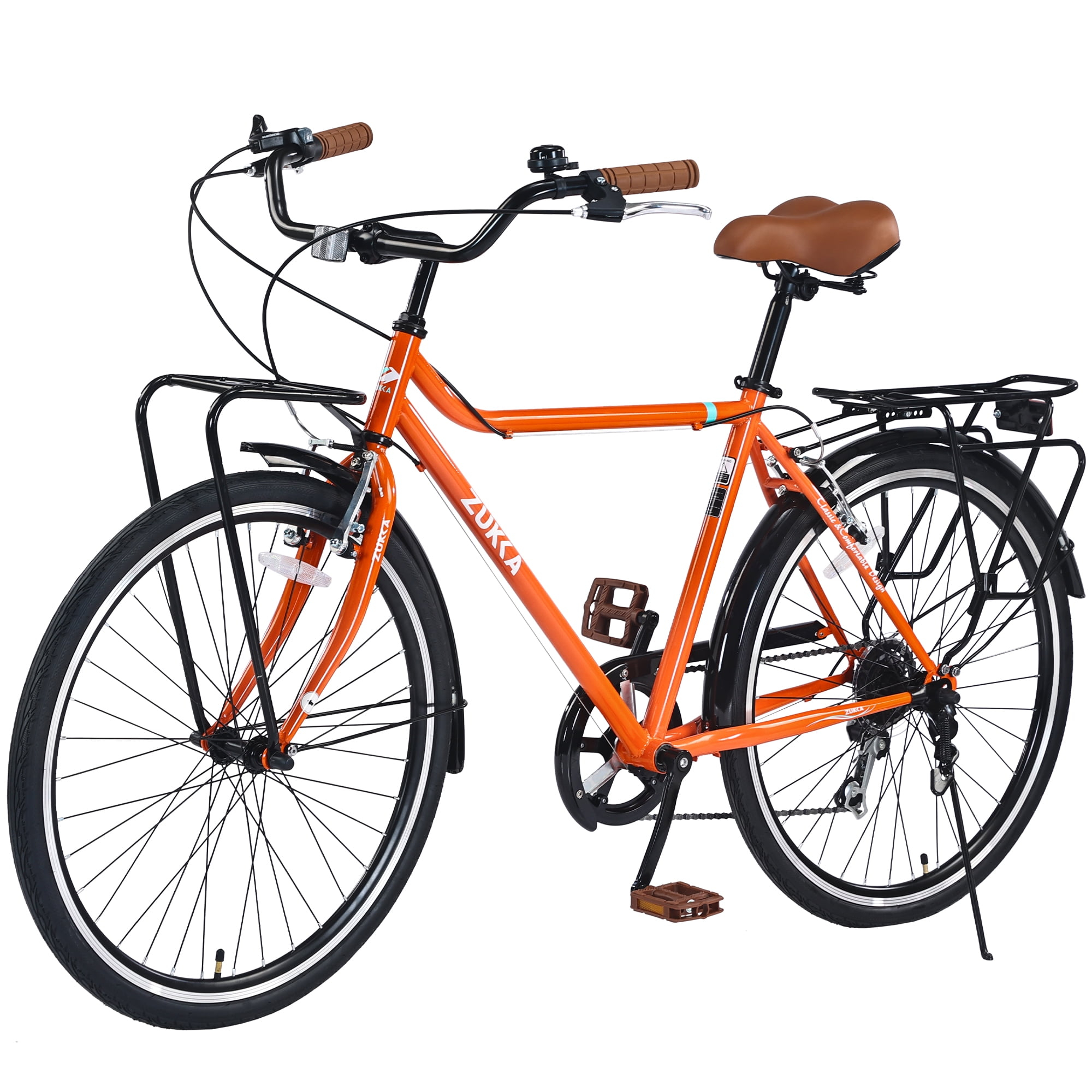 Zukka 26" Commuter Bike Vintage Style with Rack City Commuting Cruiser Bicycle for Men Women Orange