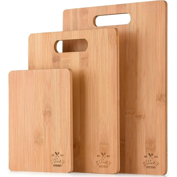 Zulay Kitchen (3-Piece) Bamboo Wooden Cutting Boards For Kitchen - Premium 3 Assorted Sizes (9.5"x13", 8.5"x11", and 6"x8")