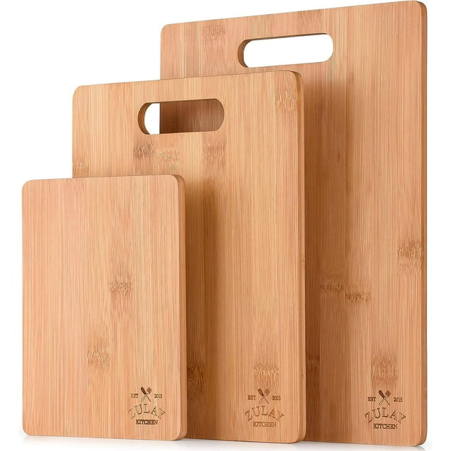Zulay Kitchen (3-Piece) Bamboo Wooden Cutting Boards For Kitchen - Premium 3 Assorted Sizes (9.5"x13", 8.5"x11", and 6"x8")