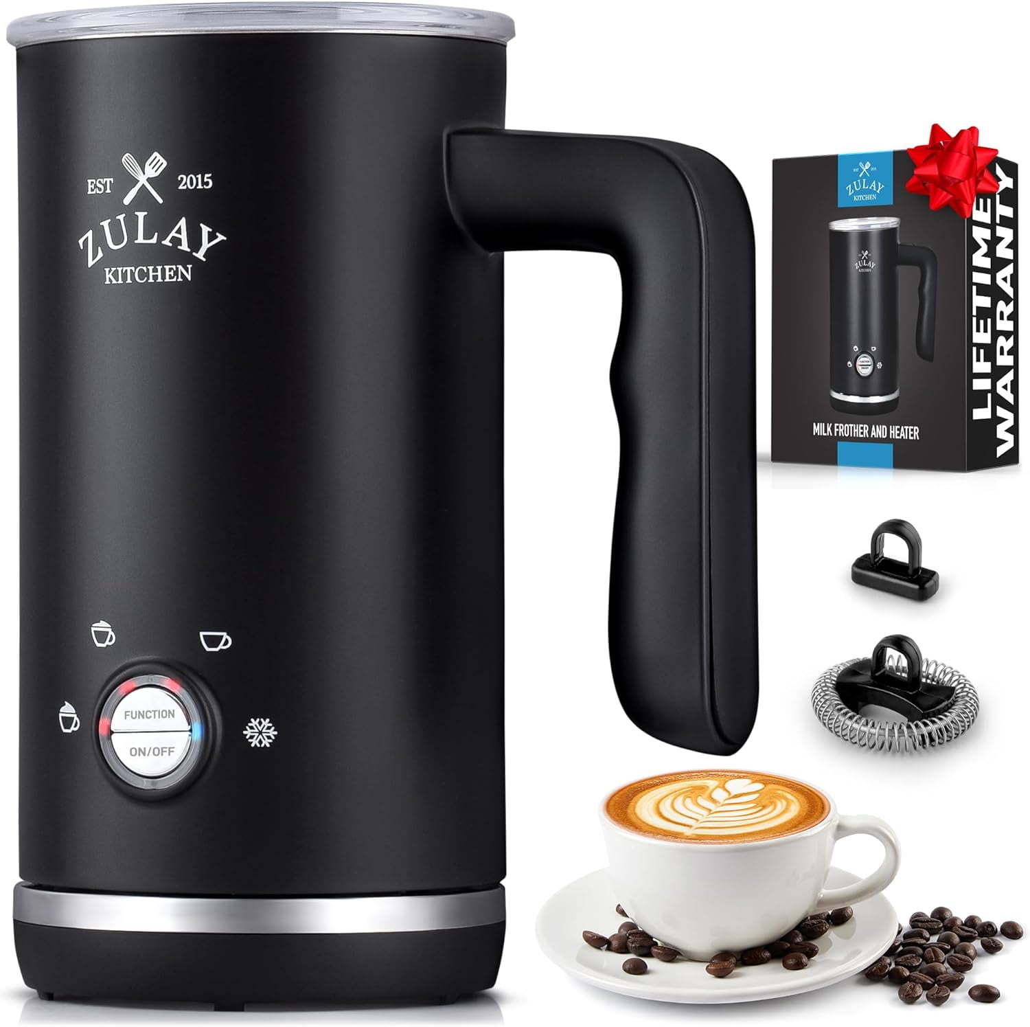 Zulay Kitchen 4-in-1 Milk Frother and Steamer - 10 oz Milk Foamer Electric Heater for Coffee (Black)